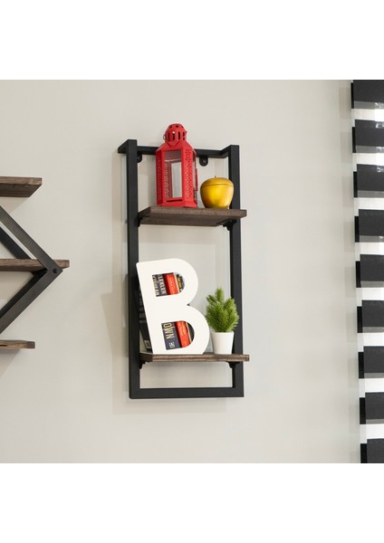 Çelik Duvar Rafı – 65 cm | 2 Masif Ahşap Raf & Siyah Çelik - Raflık 65 cm - Masif Ahşap - Ceviz indirimleri