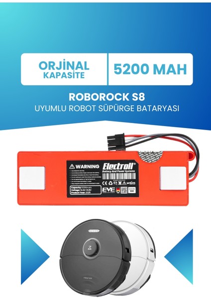 Roborock S8 Uyumlu Batarya (Orjinal Kapasite) 5200MAH Pil Robot Süpürge Batarya Değişimi