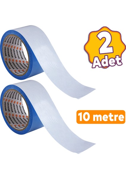 (2 Adet) Kaydırmaz Kaymaz Çift Taraflı Yapıştırma Sabitleme Kilim Halı Bandı 50 mm x 10 mt Bant