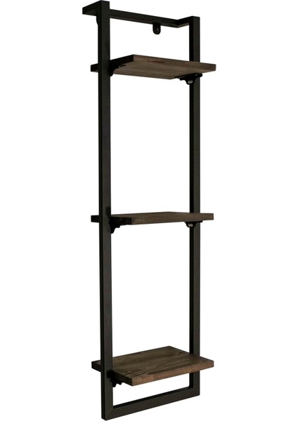 Çelik Duvar Rafı – 95 cm | 3 Masif Ahşap Raf & Siyah Çelik - Raflık 95 cm - Masif Ahşap - Ceviz