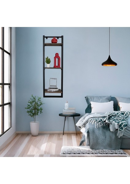 Çelik Duvar Rafı – 95 cm | 3 Masif Ahşap Raf & Siyah Çelik - Raflık 95 cm - Masif Ahşap - Ceviz indirimleri