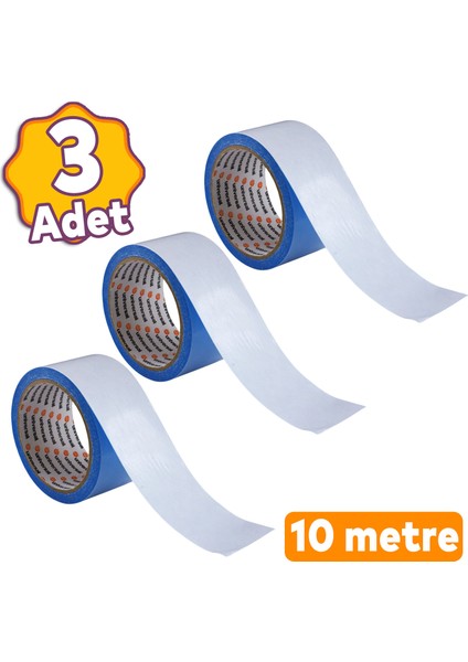 (3 Adet) Kaydırmaz Kaymaz Çift Taraflı Yapıştırma Sabitleme Kilim Halı Bandı 50 mm x 10 mt Bant