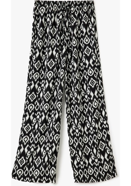 Etnik Desenli Beli Bağcıklı Viskon Geniş Paça Pantolon modelleri