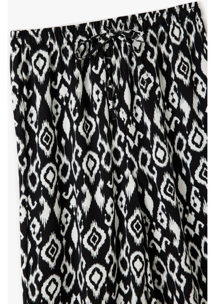 Etnik Desenli Beli Bağcıklı Viskon Geniş Paça Pantolon indirimleri