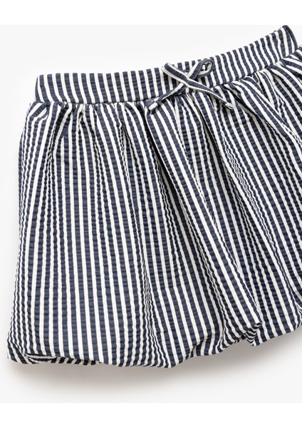 Viskon Karışımlı Fiyonklu Beli Bağcıklı Çizgili Mini Balon Etek modelleri