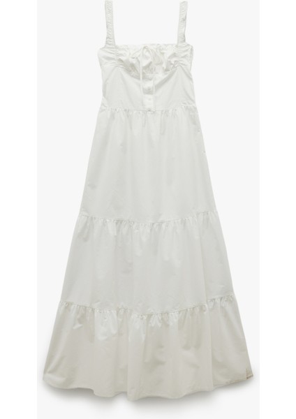 Kolsuz Düğmeli Pamuklu U Yaka Uzun Elbise modelleri