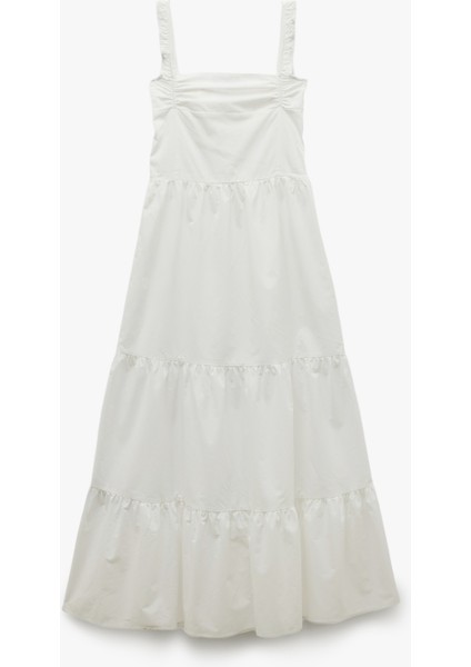 Kolsuz Düğmeli Pamuklu U Yaka Uzun Elbise fırsatları