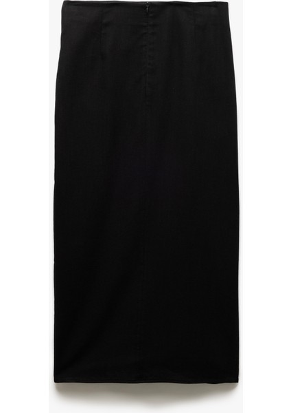 Asimetrik Kesim Drapeli Yırtmaçlı Midi Kalem Etek fiyatları