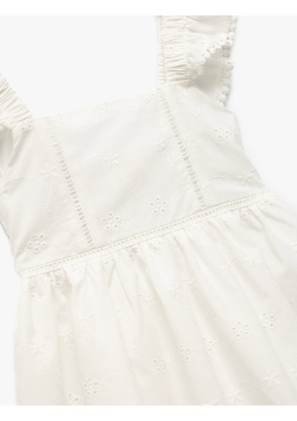 Pamuklu Brodeli Kare Yaka Askılı Elbise modelleri