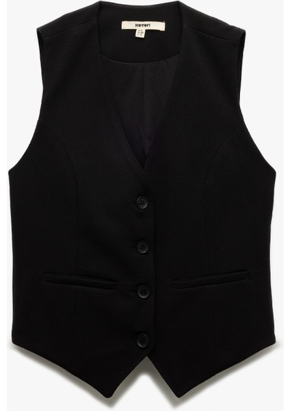 Krep Scuba Kumaş Astarlı Slim Fit V Yaka Kolsuz Düğmeli Yelek