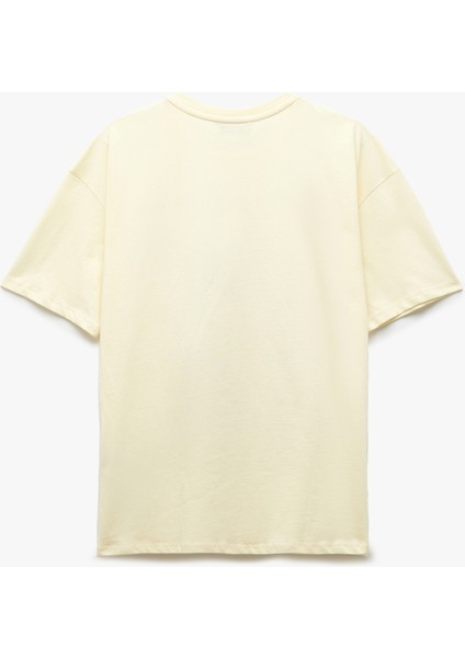 Kısa Kollu Bisiklet Yaka Pamuklu Kedi Baskılı Oversize Tişört fırsatları