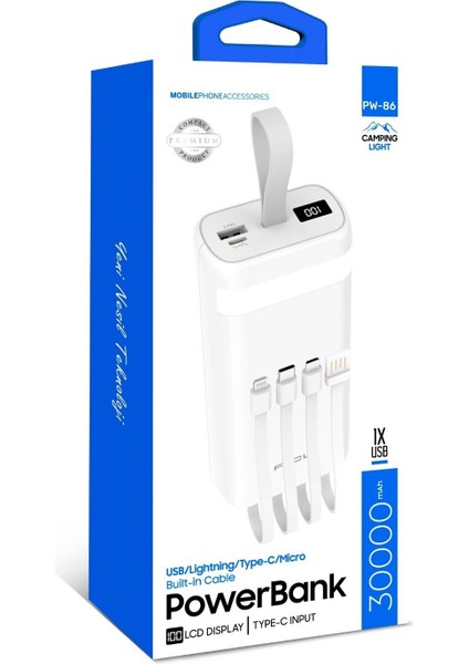 Ensiga Dahili Kablolu Fenerli 30.000 Mah LCD Göstergeli Güç Bankası Taşınabilir Powerbank fiyatları