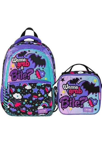3 Bölmeli Gotik Girl Okul Sırt Çantası+Beslenme Çantası