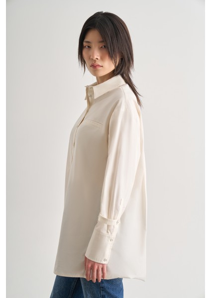 Premium Saf Pamuk Kol Manşet Detaylı Ekru Uzun Gömlek fiyatları