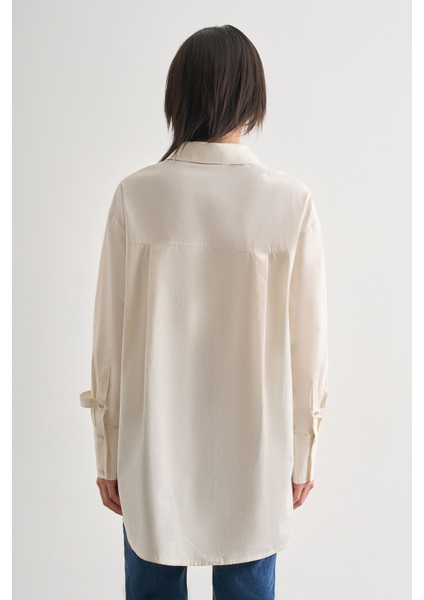 Premium Saf Pamuk Kol Manşet Detaylı Ekru Uzun Gömlek fırsatları