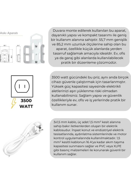 | Beşli Grup Priz, Anahtarlı Topraklı - Çocuk Korumalı Çoğaltıcı Priz, 5'li, 1 M, Siyah modelleri