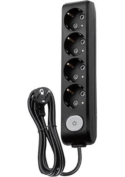 | Dörtlü Grup Priz, Anahtarlı Topraklı - Çocuk Korumalı Çoğaltıcı Priz , 4'lü, 3 M, Siyah