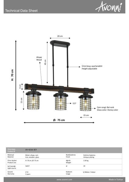 Avonni, 4216 Ailesi Eskitme Kaplama Modern Avize