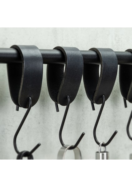 Buffel&co S Kanca Askılık - Deri Askılık Banyo - Mutfak Düzenleyici - Elbise Askısı - Metal - Siyah Bc-Sh-Zt