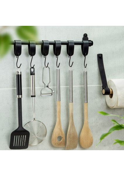 Buffel&co S Kanca Askılık - Deri Askılık Banyo - Mutfak Düzenleyici - Elbise Askısı - Metal - Siyah Bc-Sh-Zt fırsatları