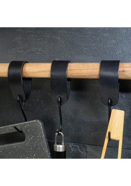 Buffel&co S Kanca Askılık - Deri Askılık Banyo - Mutfak Düzenleyici - Elbise Askısı - Metal - Siyah Bc-Sh-Zt indirimleri