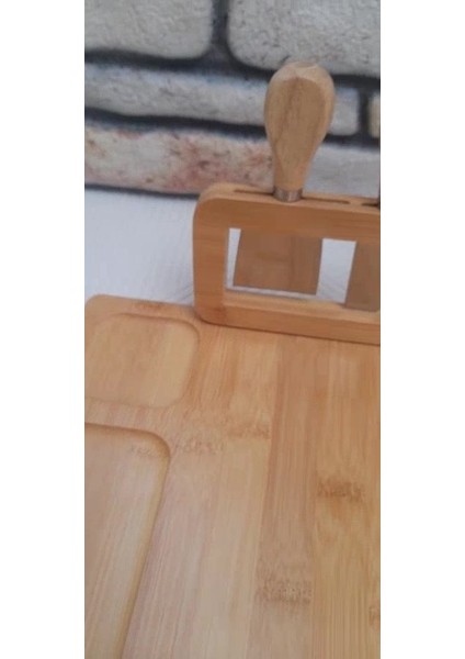 Luxury Bambu Peynir Sunum Kesim Tahtası ve Çatal Mini Spatula ve Bıçak Seti 5 Parçadan Olışmaktadır 1 Adet