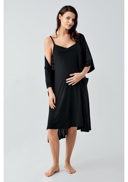 Askılı Esnek Viskoz Hamile Sabahlık Gecelik Takım 17401 modelleri