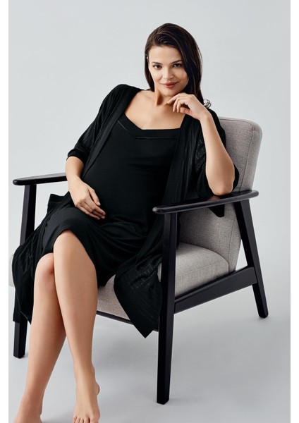 Askılı Esnek Viskoz Hamile Sabahlık Gecelik Takım 17401 fırsatları