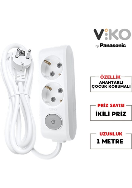 | İkili Grup Priz, Anahtarlı Topraklı - Çocuk Korumalı Çoğaltıcı Priz, 2'li, 1 M, Beyaz fiyatları