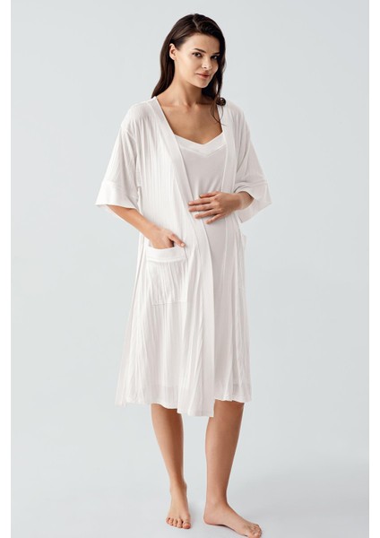 Askılı Esnek Viskoz Hamile Sabahlık Gecelik Takım 17401