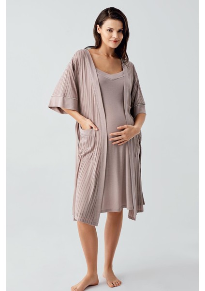 Askılı Esnek Viskoz Hamile Sabahlık Gecelik Takım 17401