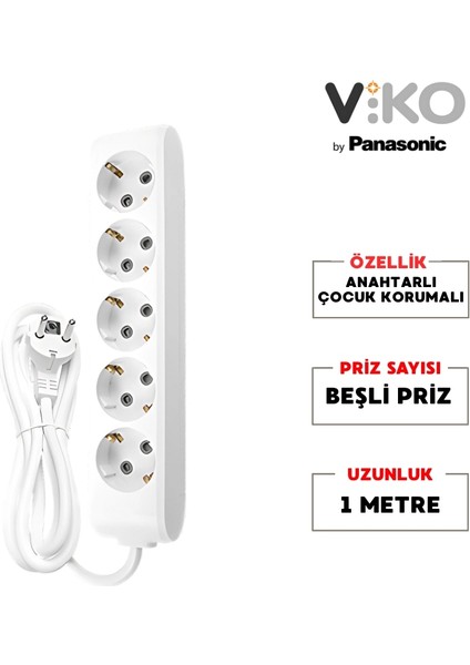 | Beşli grup Priz, Topraklı - Çocuk Korumalı Çoğaltıcı Priz, 5'li, 1 M, Beyaz fiyatları