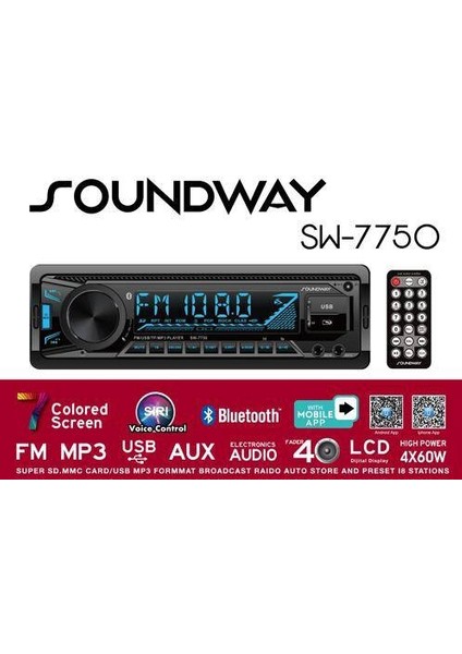 SW-7750,7760,7790,7780 Bluetooth USB Oto Teyp 4X60WAAT fiyatları