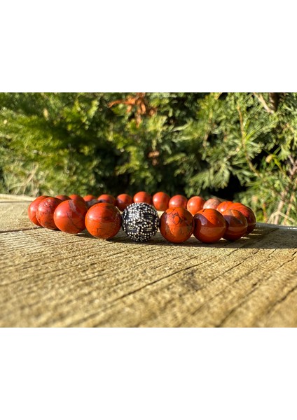 Jasper, Gümüş Bileklik - Agathe Red Bileklik - 8mm Esnek Ayarlanabilir