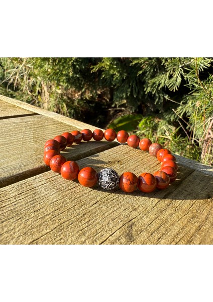 Jasper, Gümüş Bileklik - Agathe Red Bileklik - 8mm Esnek Ayarlanabilir fiyatları