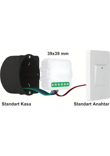 Tuya Uyumlu Akıllı Anahtar Modülü, Çift Çıkışlı, Anahtar Girişli, 2X10A - 220V Röle, Google Asistan ve Alexa Destekli