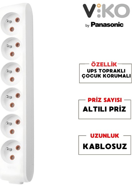 Altılı Grup Priz Ups Topraklı - Çocuk Korumalı Çoğaltıcı Priz 6'lı Kablosuz Beyaz fiyatları