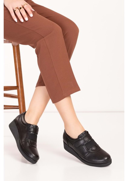 Kadın Deri Rahat Ortopedik Anne Ayakkabı NDR.5503 - Siyah - 36