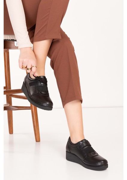 Kadın Deri Rahat Ortopedik Anne Ayakkabı NDR.5503 - Siyah - 36 indirimleri