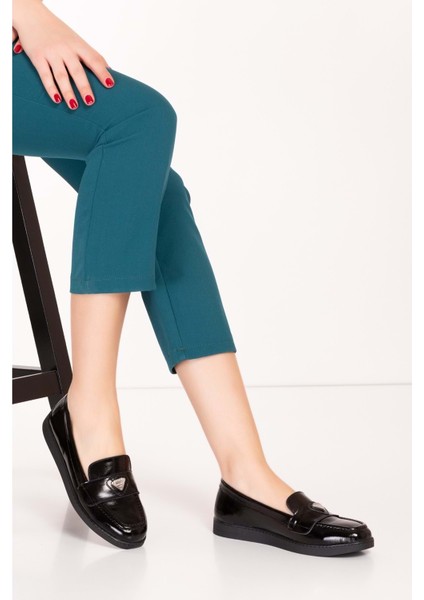 Kadın Deri Günlük Şık Loafer ANL.3200 - Siyah Rugan - 41