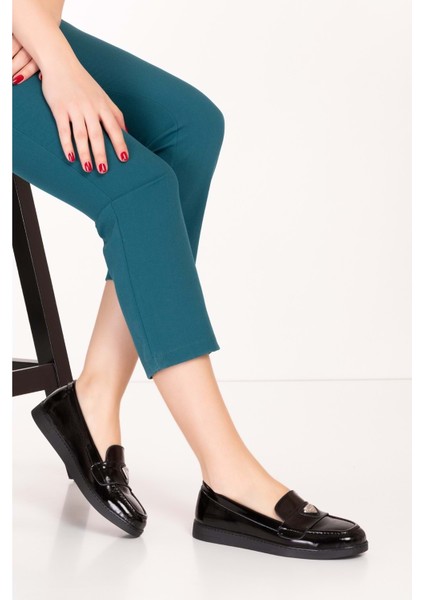 Kadın Deri Günlük Şık Loafer ANL.3200 - Siyah Rugan - 41
