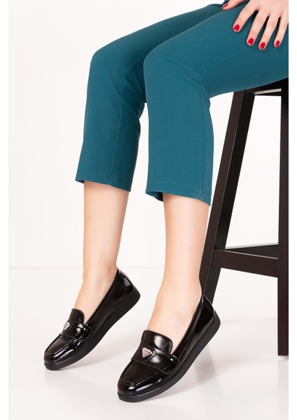 Kadın Deri Günlük Şık Loafer ANL.3200 - Siyah Rugan - 41