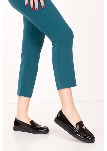 Kadın Deri Günlük Şık Loafer ANL.3200 - Siyah Rugan - 41