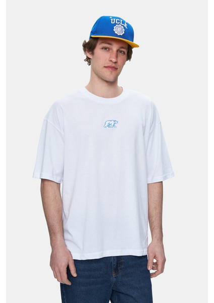 Sınclaır Beyaz Nakışlı Bisiklet Yaka Baskılı Standard Fit Erkek Tshirt