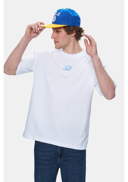 Sınclaır Beyaz Nakışlı Bisiklet Yaka Baskılı Standard Fit Erkek Tshirt