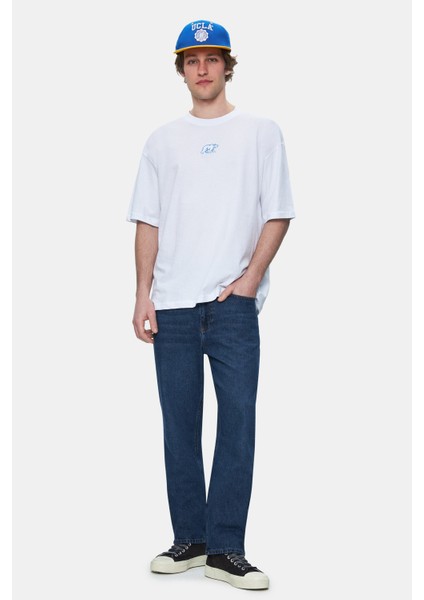 Sınclaır Beyaz Nakışlı Bisiklet Yaka Baskılı Standard Fit Erkek Tshirt