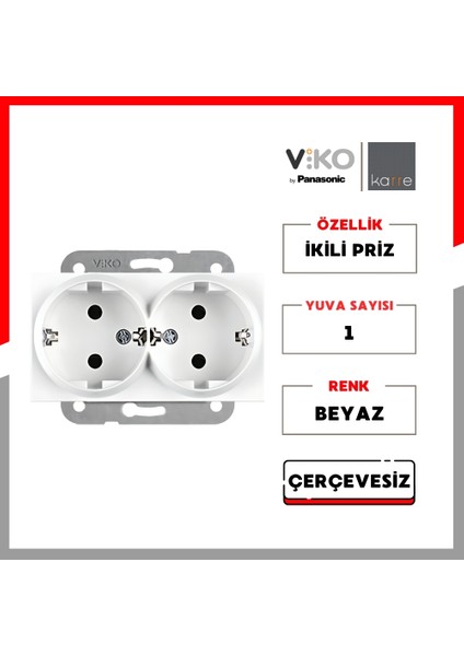 | Karre Ikili Priz [tekli, Beyaz, Çerçevesiz] fiyatları