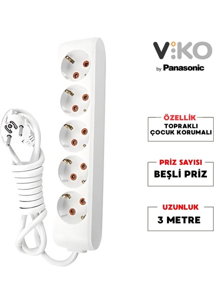 | Beşli Grup Priz, Topraklı - Çocuk Korumalı Çoğaltıcı Priz [5'li, 3 M, Beyaz] fiyatları