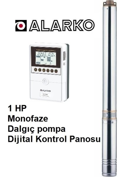 1 HP Monofaze Dalgıç pompa + Dijital Kontrol Panosu + Kondansatör