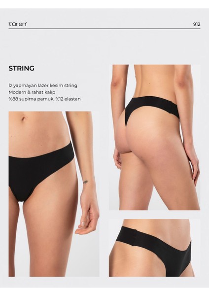 Türen Kadın Lazer Kesim Pamuklu String Külot 912/SIYAH fırsatları